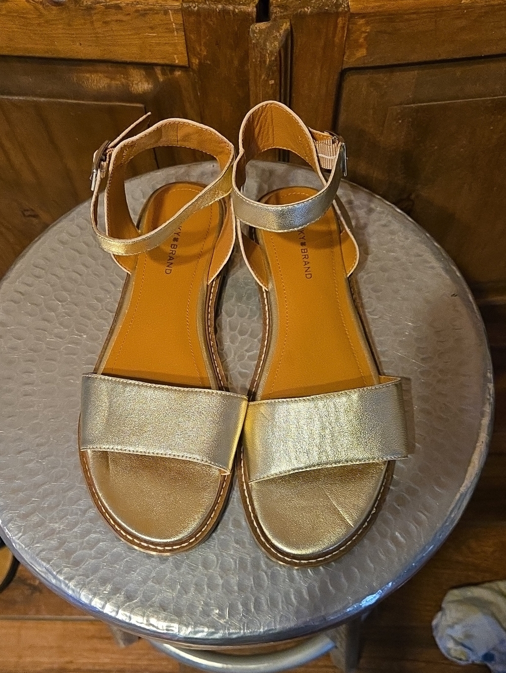 Lucky Brand Metallic Gold Ankle-Strap Sandals